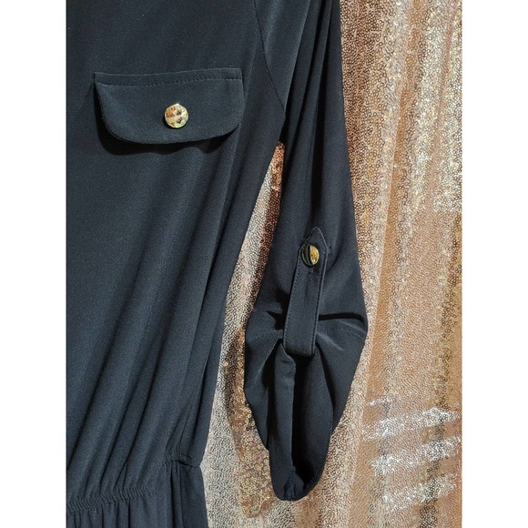 Emma & Michele Black 3/4 sleeve Jumpsuit. Gold button Hardware. Size Small. V-ne - Picture 5 of 9